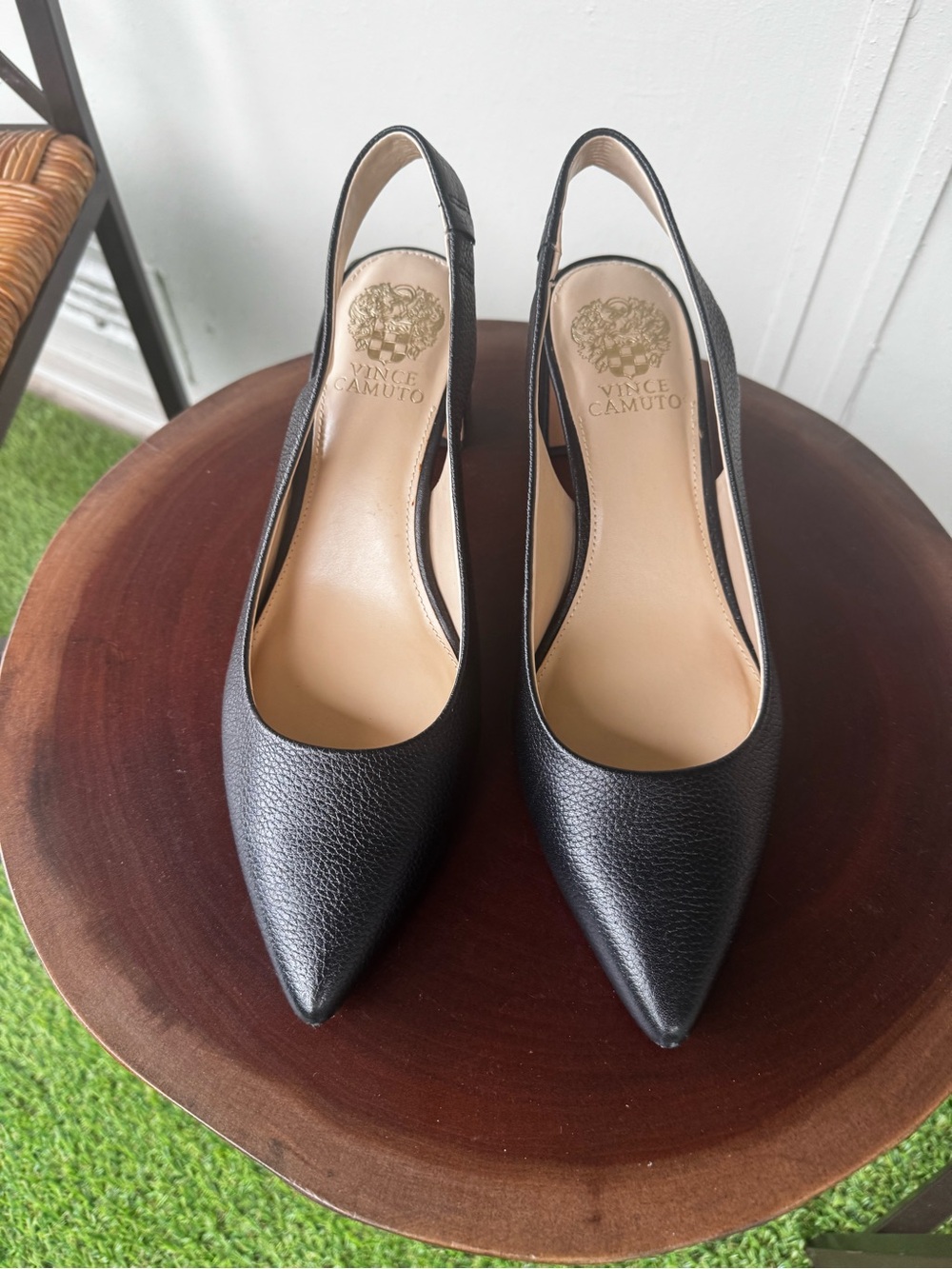 Vince Camuto Black Leather Pointed Slingback Heels